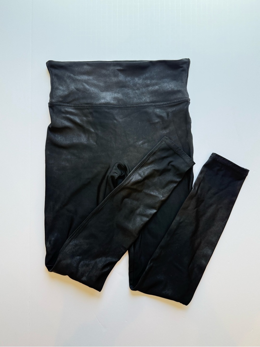 SPANX Black Faux Leather Shaping Leggings, L